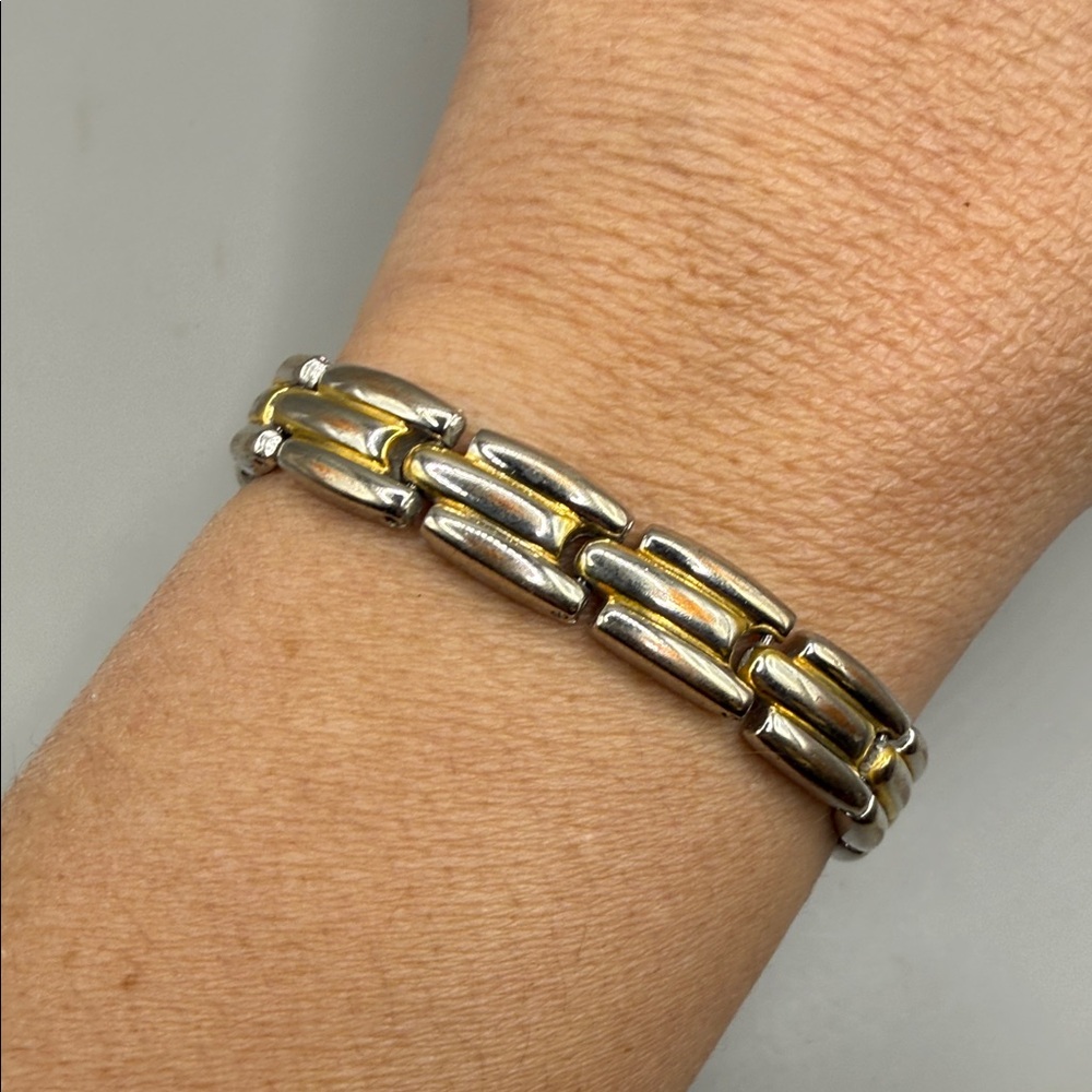 Vintage Silver and Gold Tone Chain Link Bangle Cuff Statement Bracelet